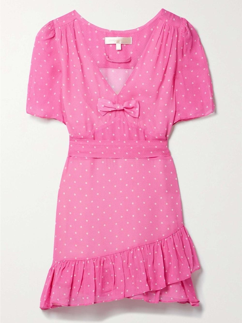 LoveShackFancy NWT Azreal Mini Dress Ruffled Polka-Dot Belted Hot Pink Cherry 4 - Picture 2 of 12